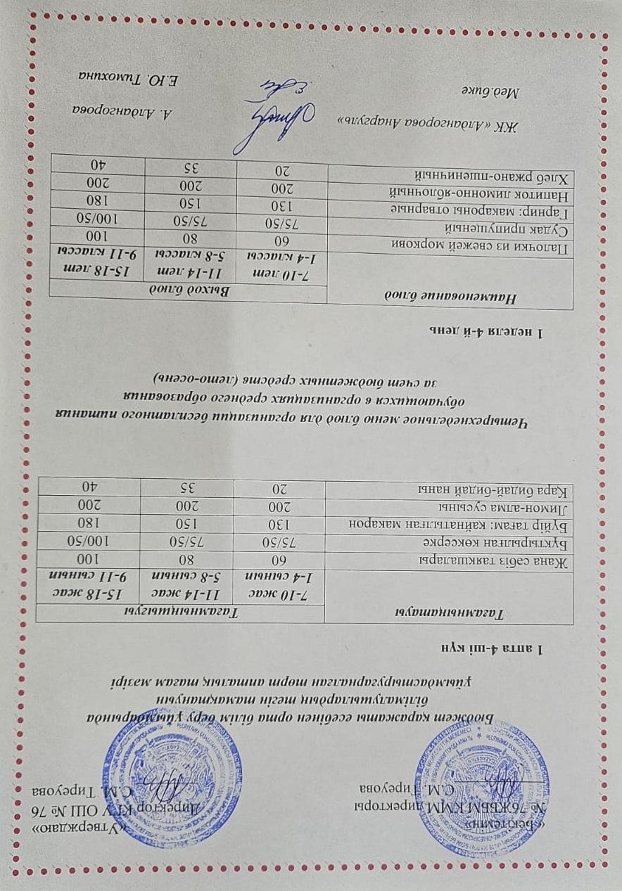 1-4 сынып, 5-11 сынып ХӘОТ мәзірі. Жаз-күз 2025 жыл. / Меню 1-4 кл, 5-11 кл СУСН. Лето-осень 2025.