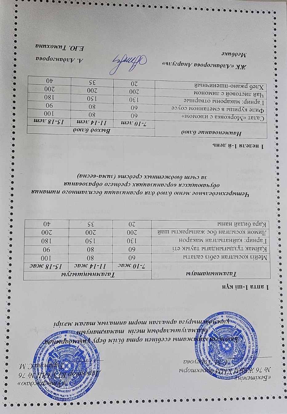 1-4 сынып, 5-11 сынып ХӘОТ мәзірі. Қыс-көктем 2025 жыл. / Меню 1-4 кл, 5-11 кл СУСН. Зима-весна 2025.
