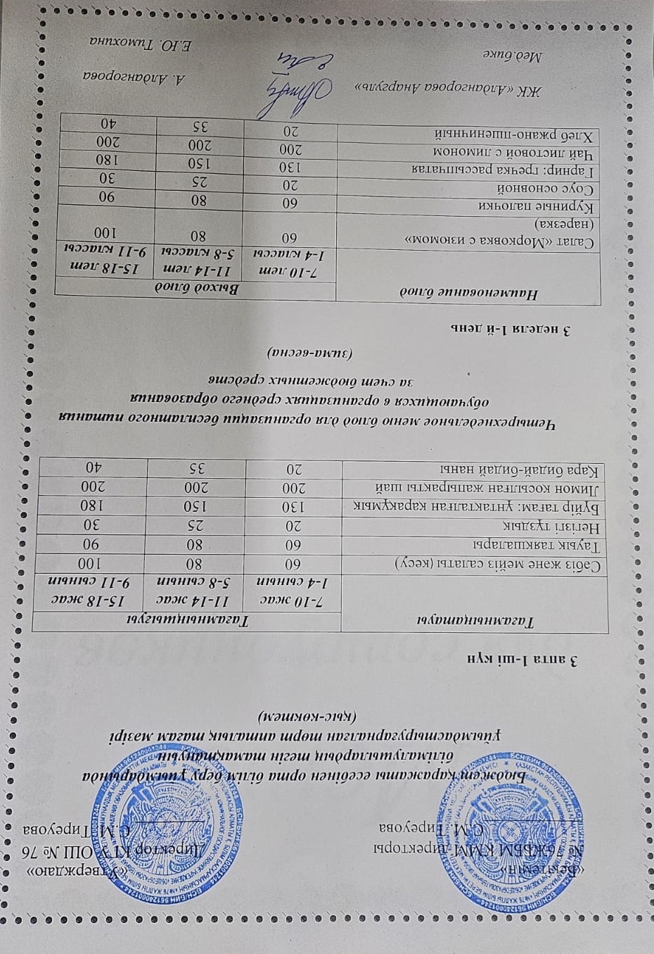 1-4 сынып, 5-11 сынып ХӘОТ мәзірі. Қыс-көктем 2026 жыл. / Меню 1-4 кл, 5-11 кл СУСН. Зима-весна 2026.