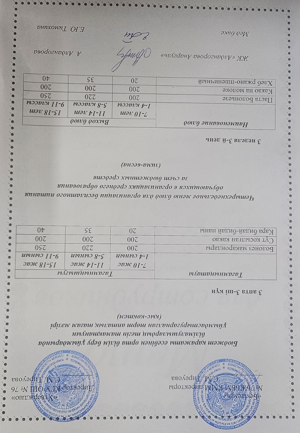 1-4 сынып, 5-11 сынып ХӘОТ мәзірі. Қыс-көктем 2026 жыл. / Меню 1-4 кл, 5-11 кл СУСН. Зима-весна 2026.
