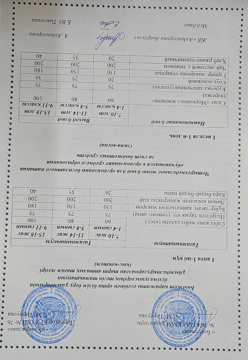1-4 сынып, 5-11 сынып ХӘОТ мәзірі. Қыс-көктем 2026 жыл. / Меню 1-4 кл, 5-11 кл СУСН. Зима-весна 2026.