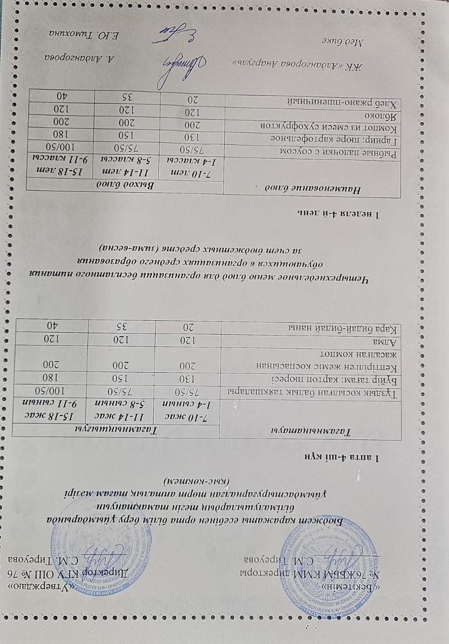 1-4 сынып, 5-11 сынып ХӘОТ мәзірі. Қыс-көктем 2026 жыл. / Меню 1-4 кл, 5-11 кл СУСН. Зима-весна 2026.
