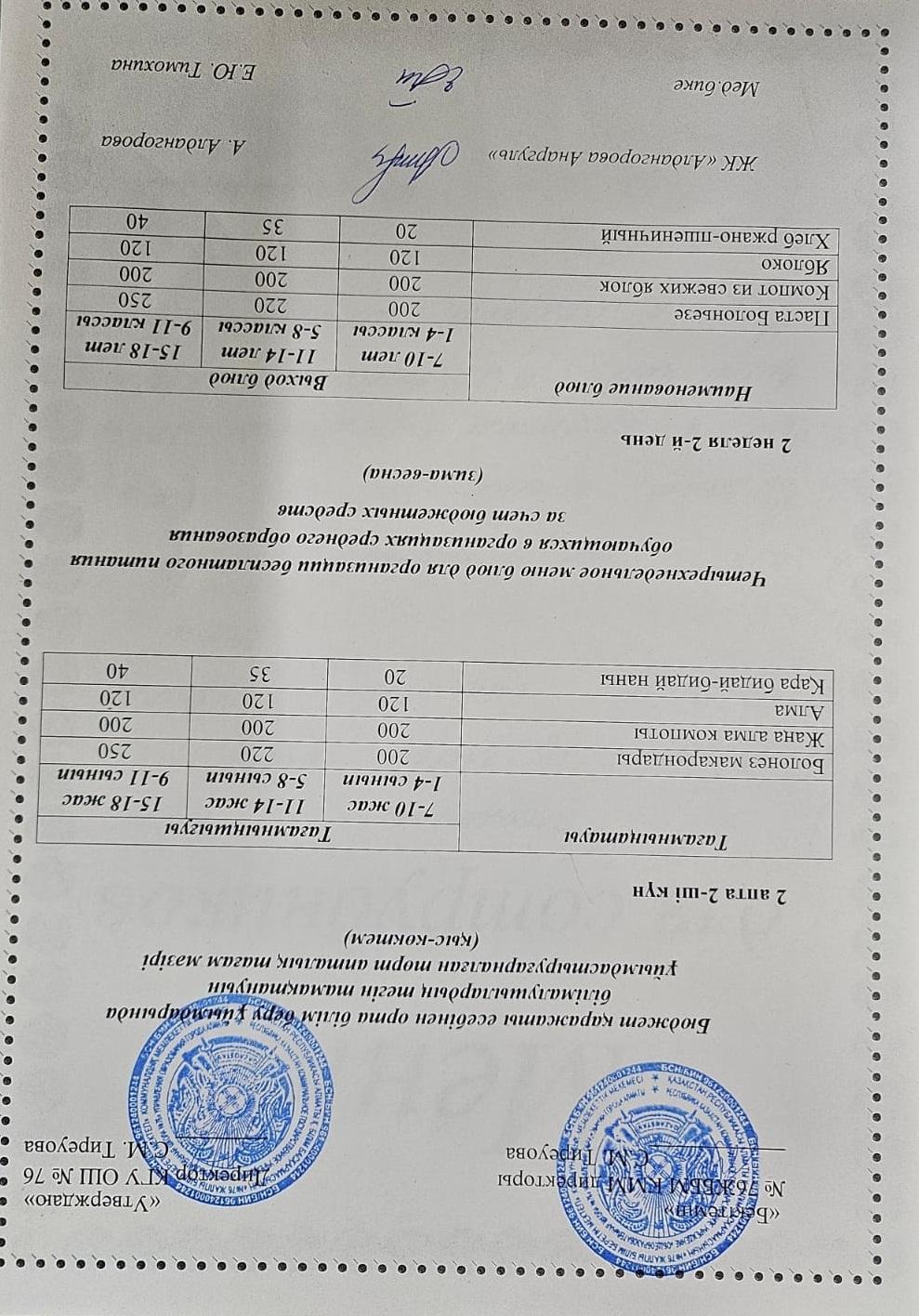 1-4 сынып, 5-11 сынып ХӘОТ мәзірі. Қыс-көктем 2026 жыл. / Меню 1-4 кл, 5-11 кл СУСН. Зима-весна 2026.