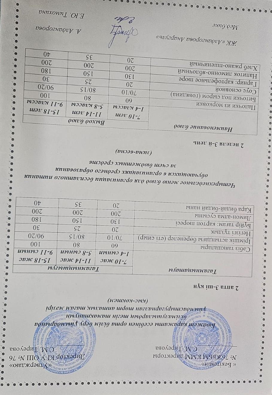 1-4 сынып, 5-11 сынып ХӘОТ мәзірі. Қыс-көктем 2026 жыл. / Меню 1-4 кл, 5-11 кл СУСН. Зима-весна 2026.