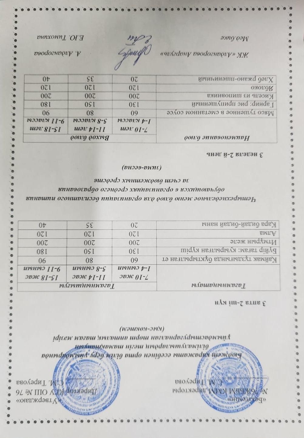 1-4 сынып, 5-11-4 сынып ХӘОТ мәзірі. Қыс-көктем 2026 жыл. / Меню 1-4 кл, 5-11 кл СУСН. Зима-весна 2026.