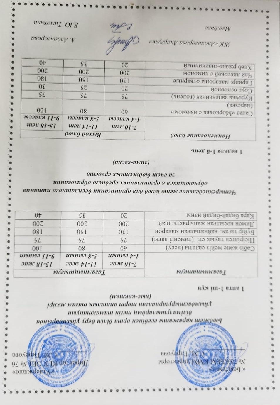 1-4 сынып, 5-11-4 сынып ХӘОТ мәзірі. Қыс-көктем 2026 жыл. / Меню 1-4 кл, 5-11 кл СУСН. Зима-весна 2026.