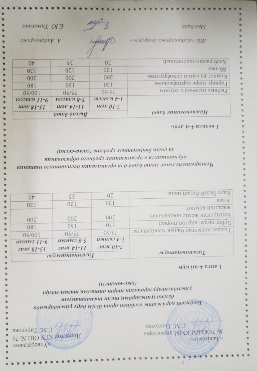 1-4 сынып, 5-11-4 сынып ХӘОТ мәзірі. Қыс-көктем 2026 жыл. / Меню 1-4 кл, 5-11 кл СУСН. Зима-весна 2026.