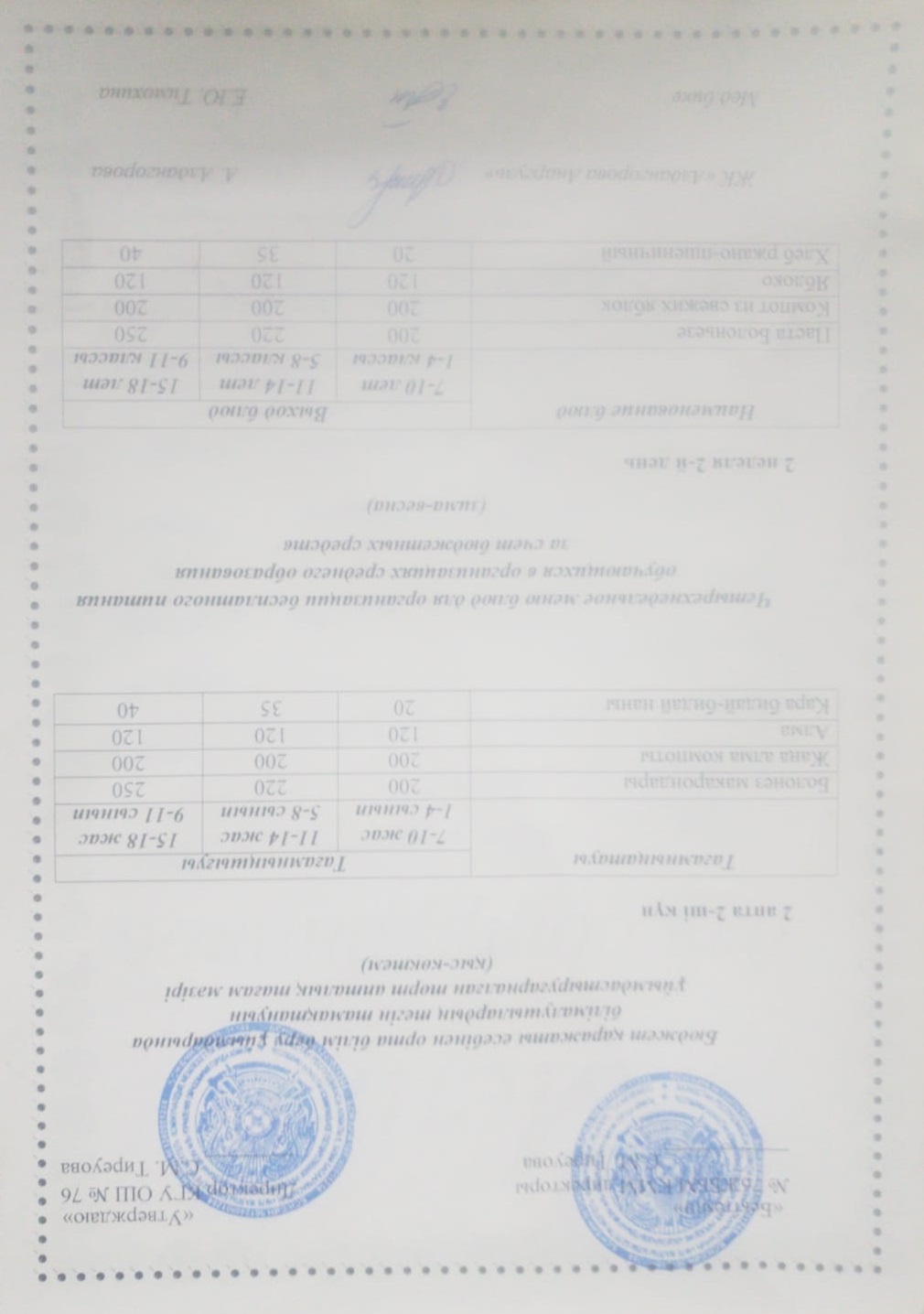 1-4 сынып, 5-11-4 сынып ХӘОТ мәзірі. Қыс-көктем 2026 жыл. / Меню 1-4 кл, 5-11 кл СУСН. Зима-весна 2026.