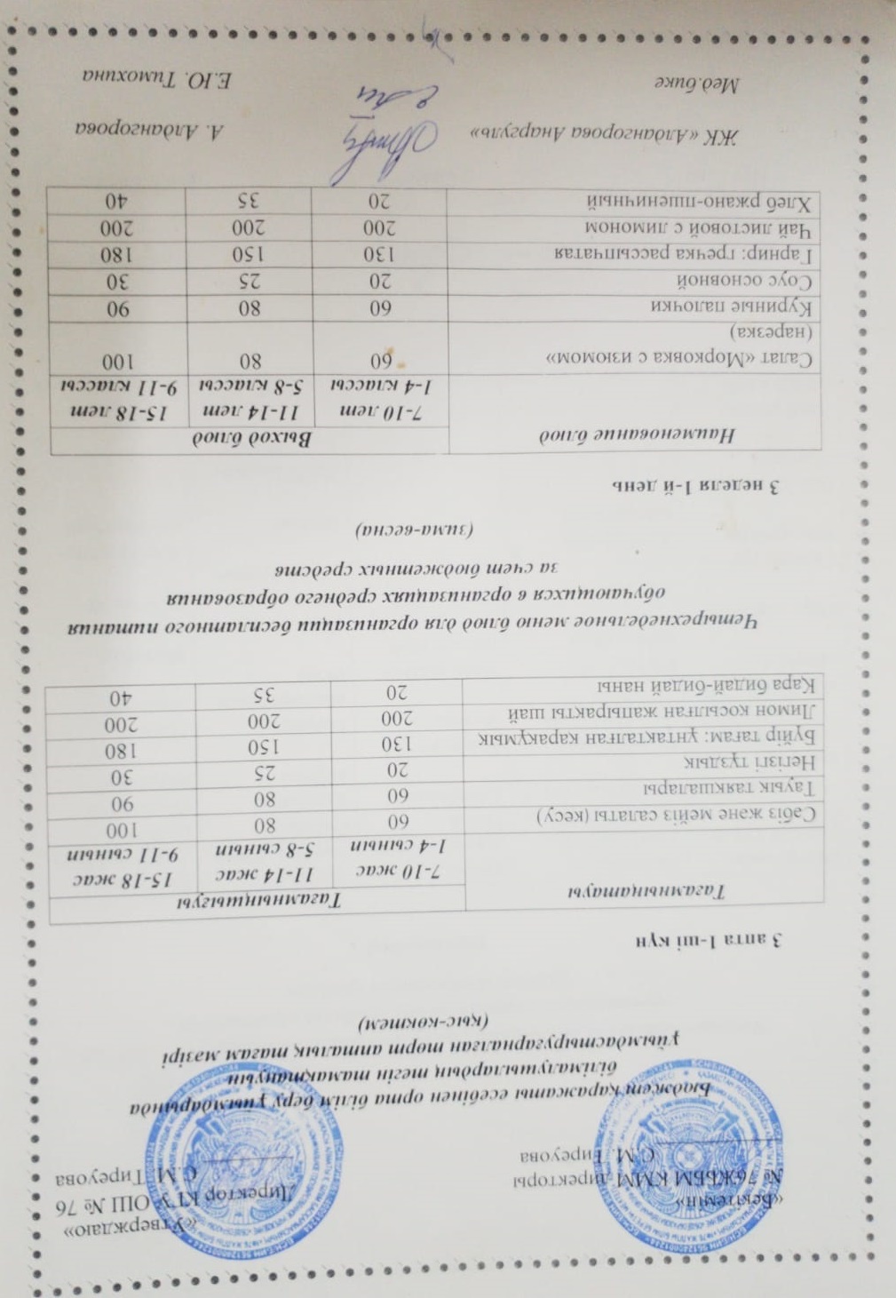 1-4 сынып, 5-11-4 сынып ХӘОТ мәзірі. Қыс-көктем 2026 жыл. / Меню 1-4 кл, 5-11 кл СУСН. Зима-весна 2026.
